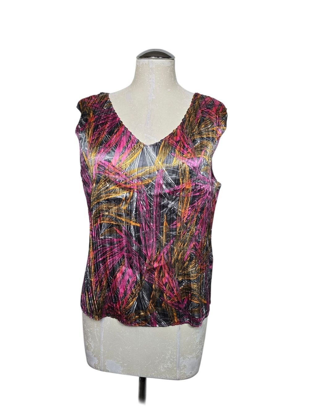Jaipur Pink Plissé Accordion Pleat Tank Top L Textured Sleeveless Boho Blouse